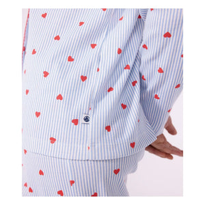 Petit Bateau - Kalp Desenli Organik Pamuk Pijama Gömleği | Mavi