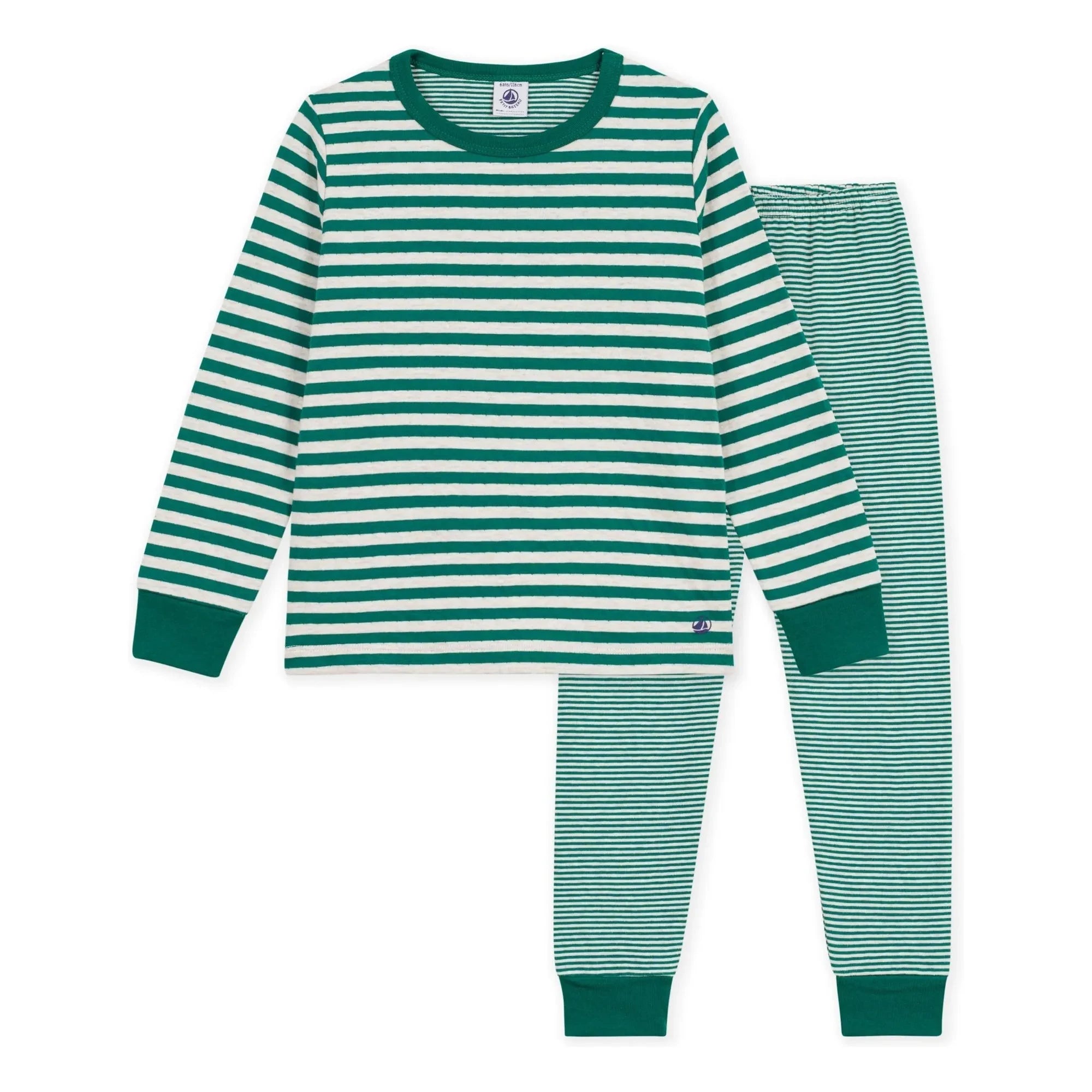 Petit Bateau - Çizgili organik pamuklu pijama | Yeşil