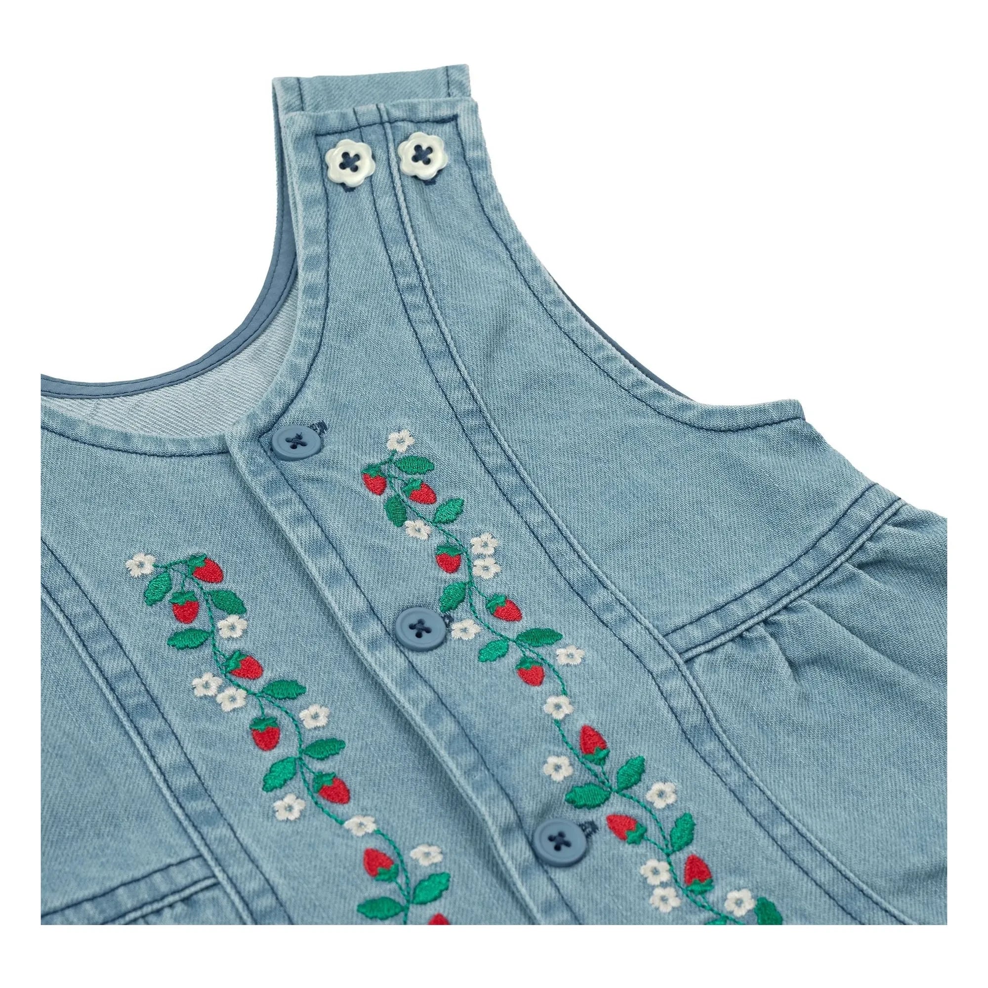 Goldie + Ace - Çilekli Kısa Tulum Chambray | Mavi