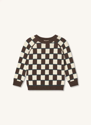Fliink - Nova Karo-Muster Organische Baumwolle Pullover | Braun