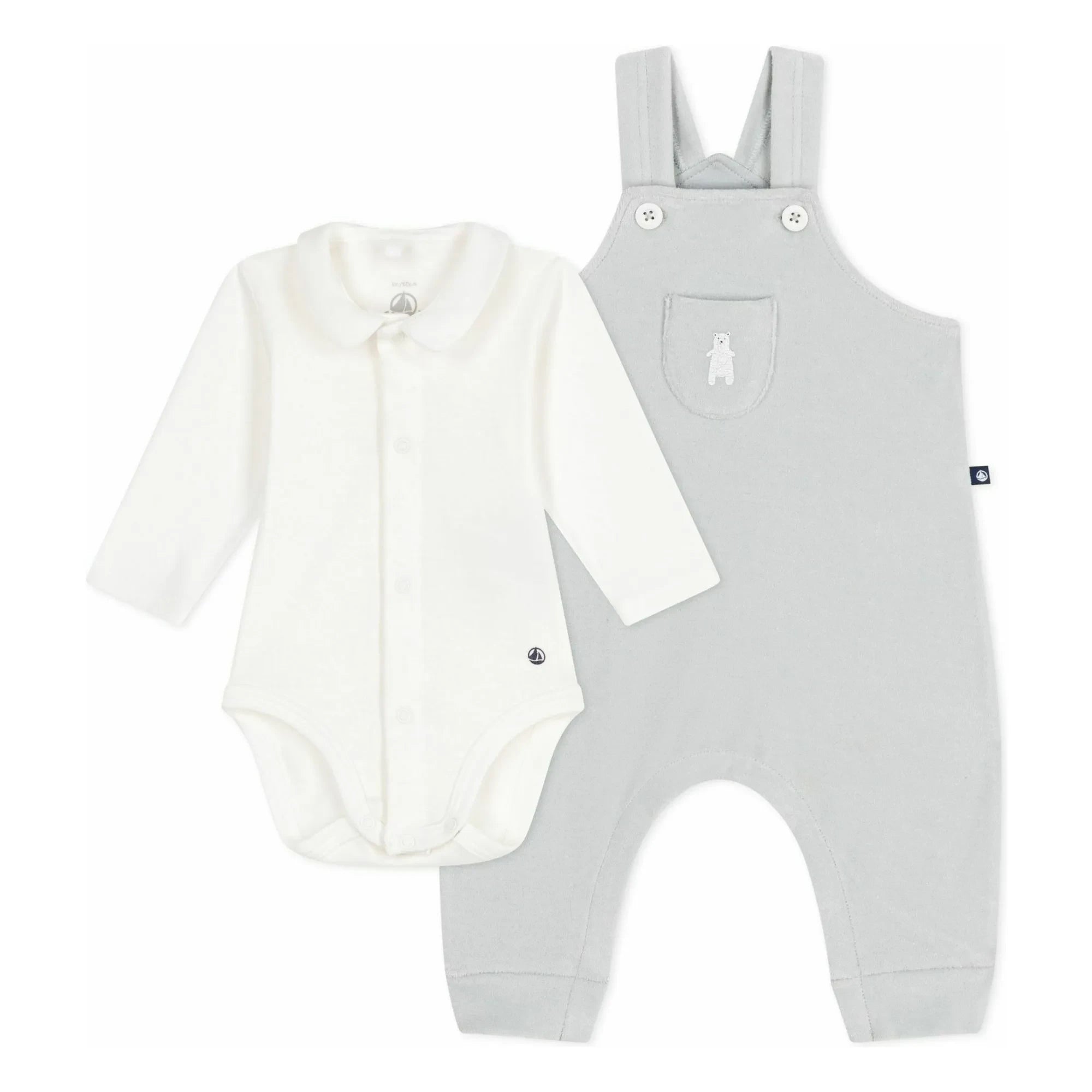 Petit Bateau - Bio-Baumwoll-Set mit Teddy-Latzhose und Body | Grau
