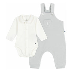 Petit Bateau - Bio-Baumwoll-Set mit Teddy-Latzhose und Body | Grau
