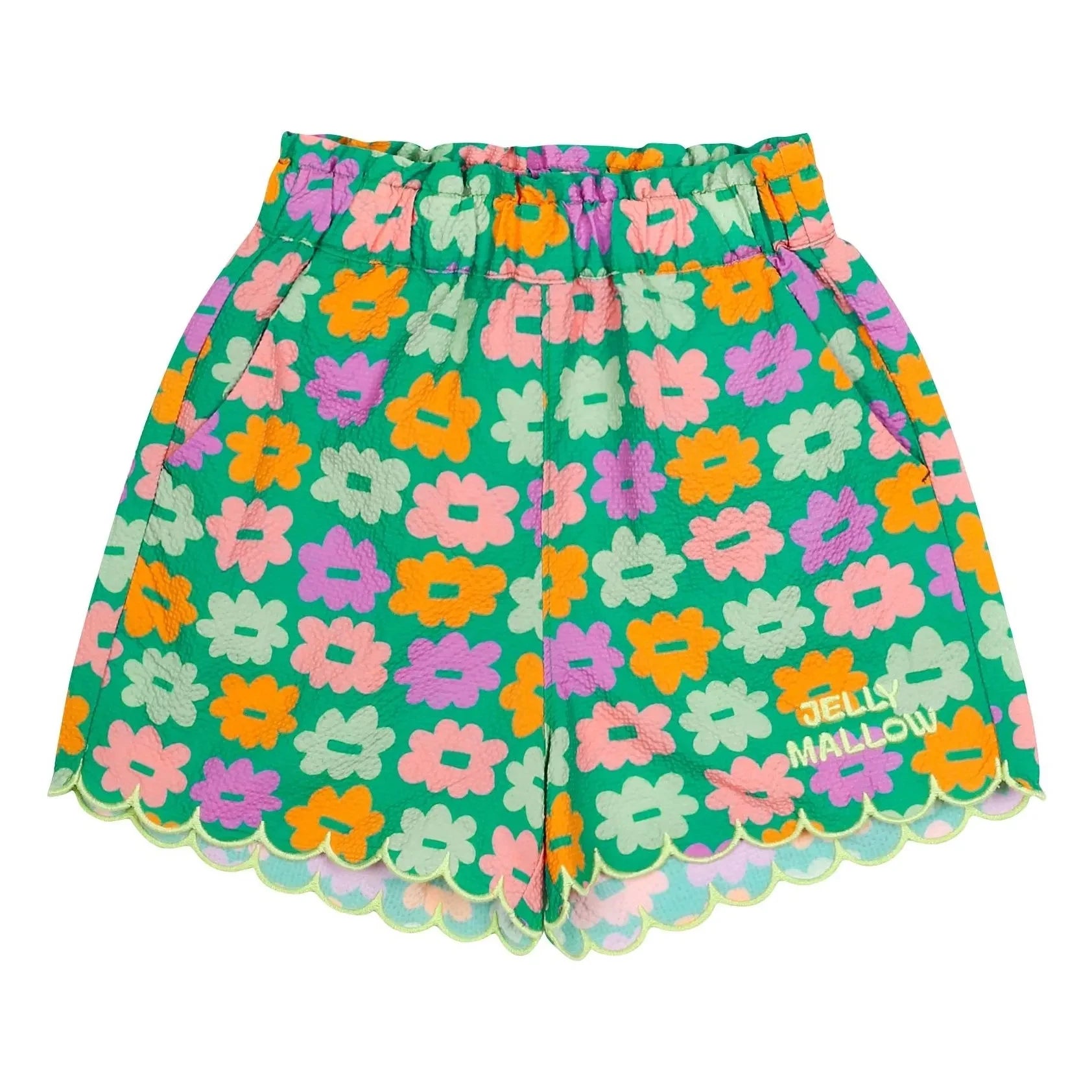 Jelly Mallow - Seersucker-Shorts mit grünem Blumenmuster