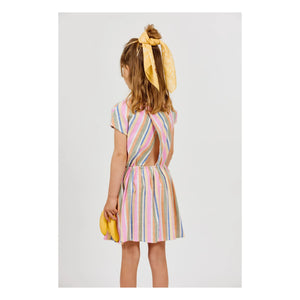 Arsène et Les Pipelettes - Gestreiftes Bio-Baumwoll-Voile Kleid | Rosa