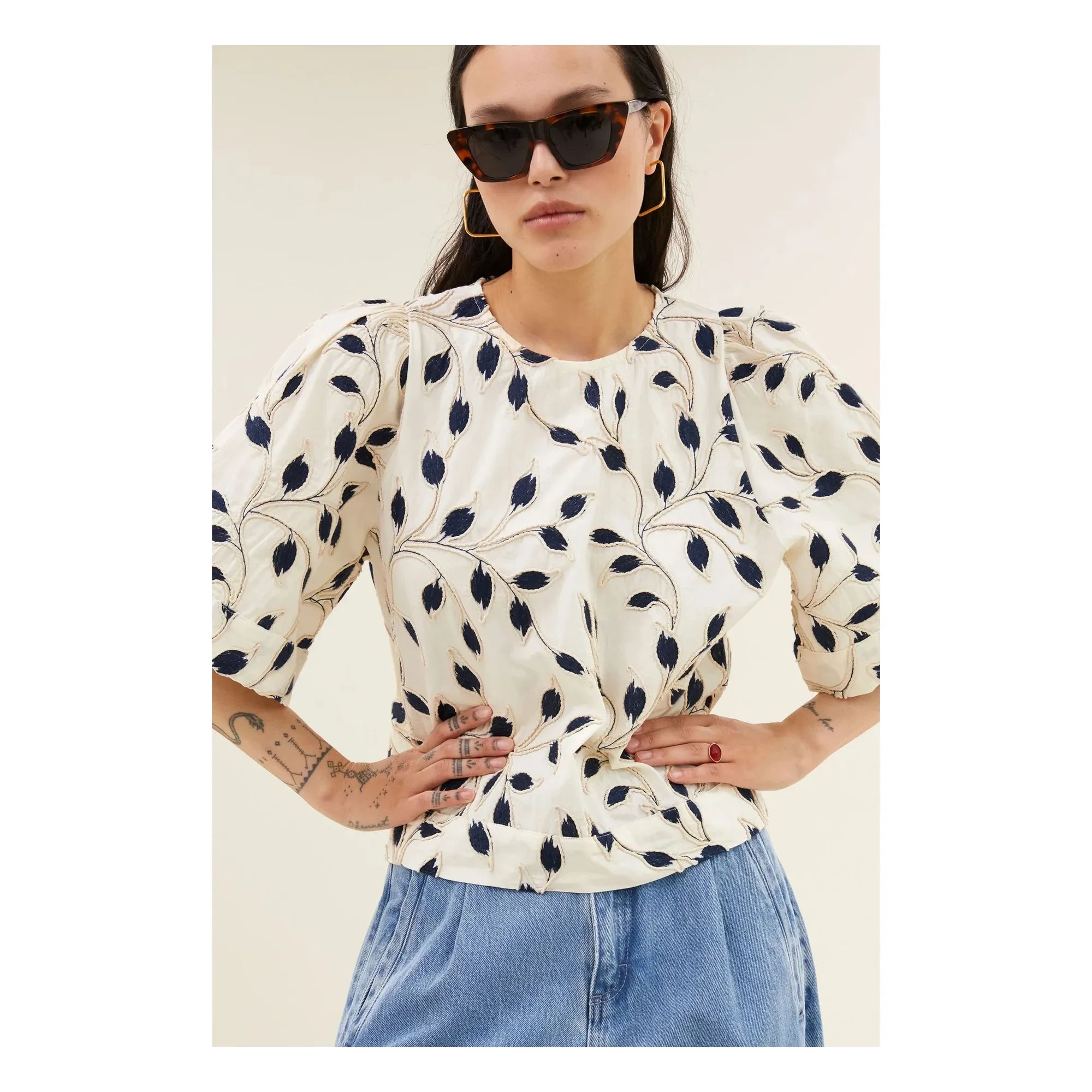 By Bar - Olivia Cotton Botanik Bluse | Nachtblau