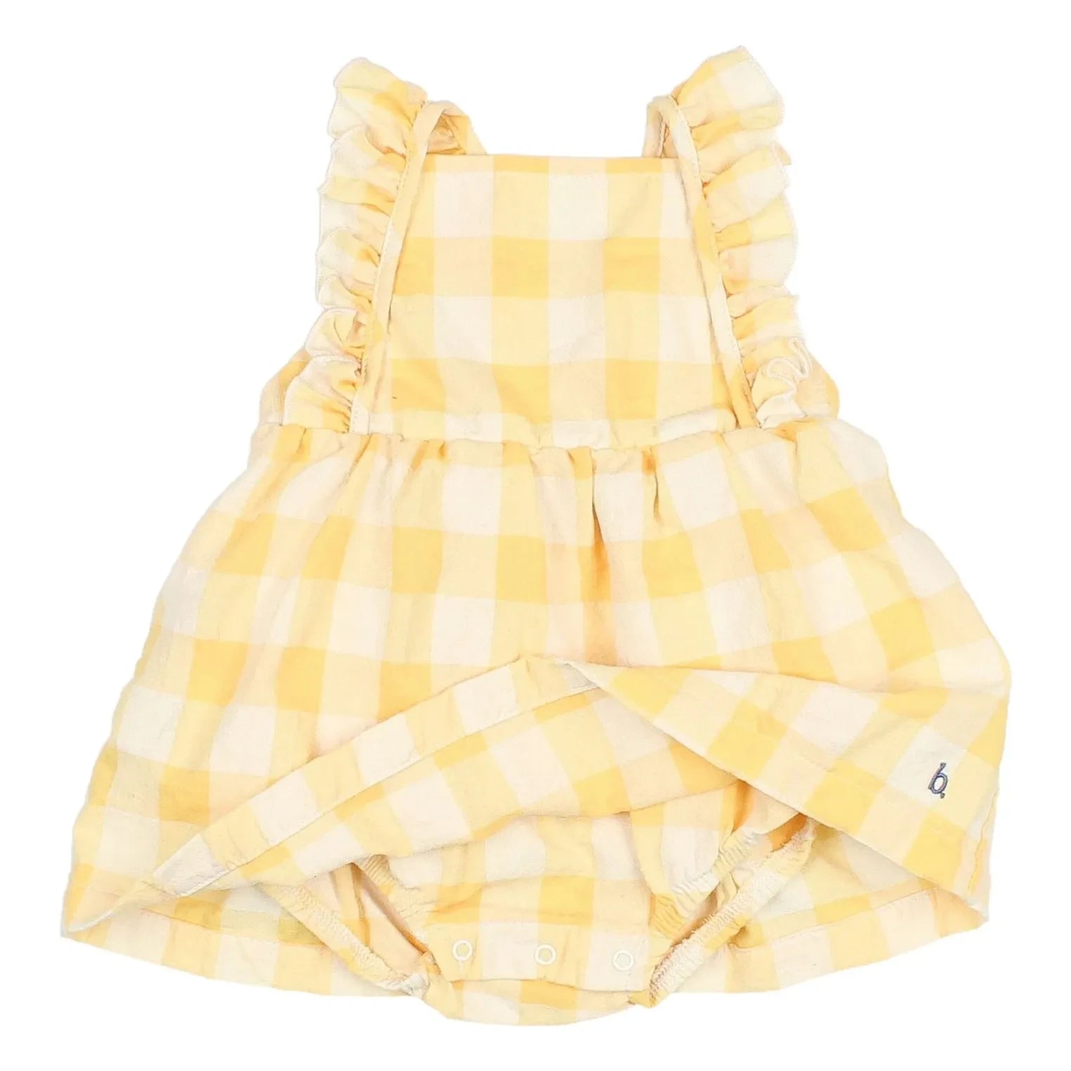 Búho - Vichy-Rüschen-Seersucker-Organik-Baumwoll-Overall-Kleid | Gelb