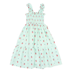 Búho - Erdbeer-Rüschenkleid aus Bio-Baumwolle | Mintgrün