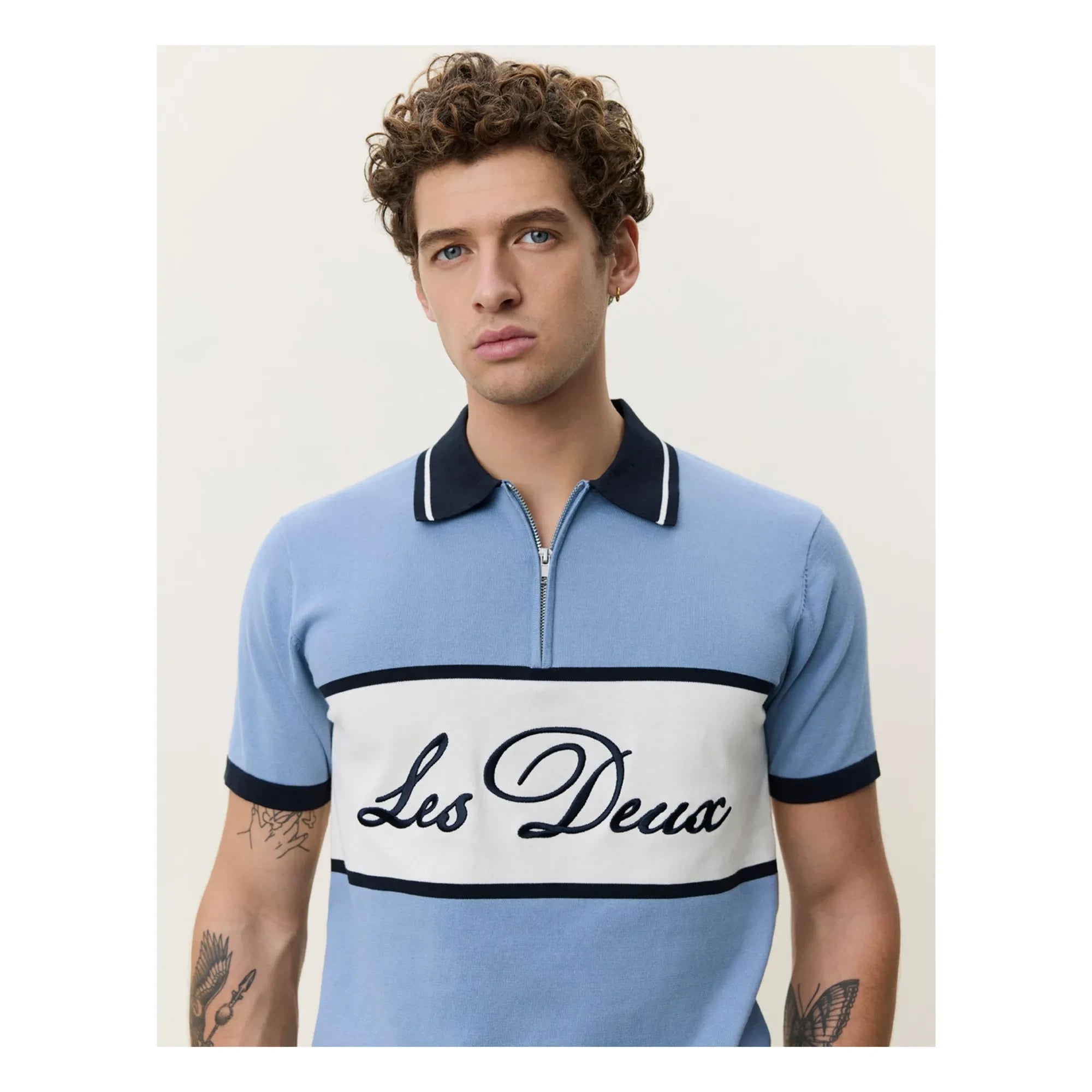 Les Deux - Reißverschluss-Polo | Hellblau