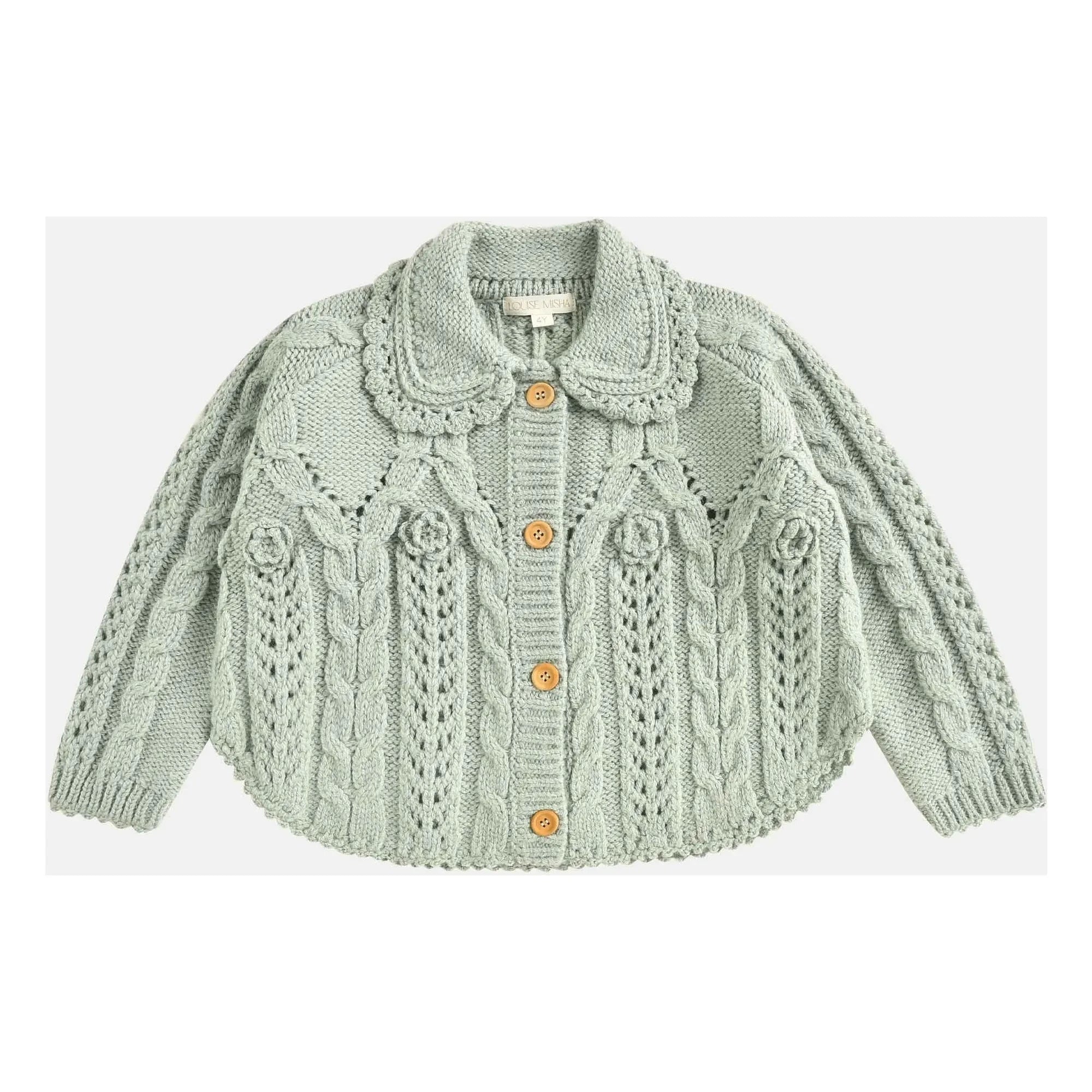 Louise Misha - Khellana Woll-Poncho-Cardigan | Mandelgrün