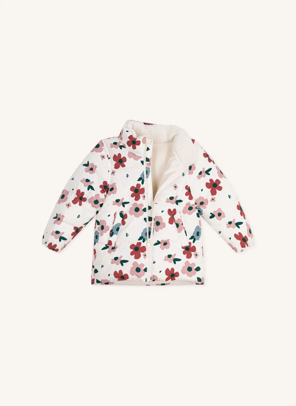 Petit Bateau - Çiçek Desenli Şişme Mont | Ekru