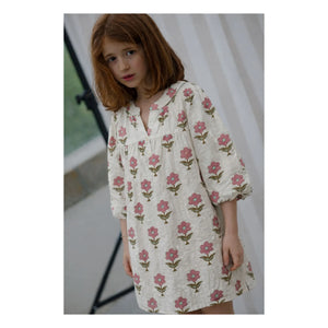 Lililotte - Romy Flowers Blumenmuster Knitter-Kleid aus Bio-Baumwolle | Ecru