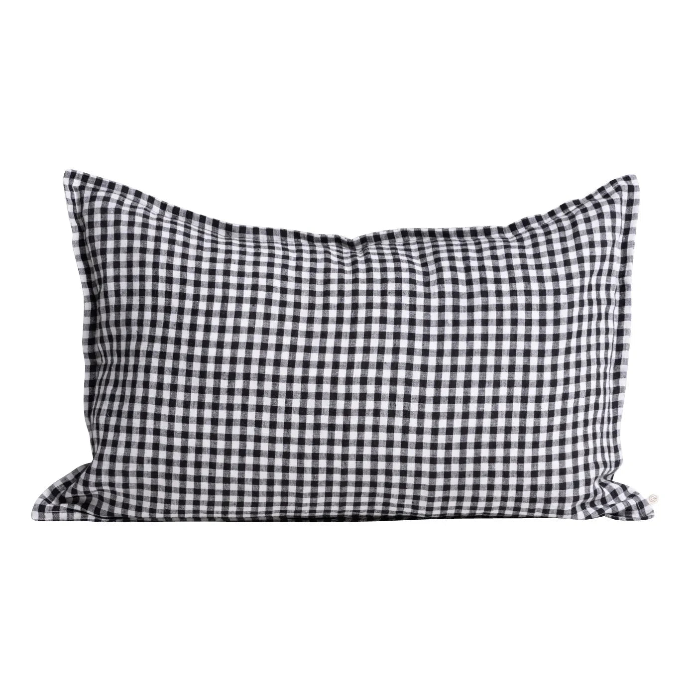 Gabrielle Paris - Gingham Gewaschener Leinenkissenbezug | Schwarz