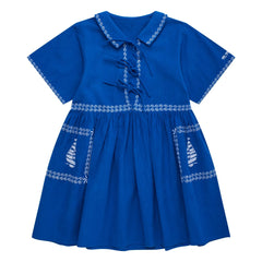 Maison Mangostan - Blaues Besticktes Voiles Kleid