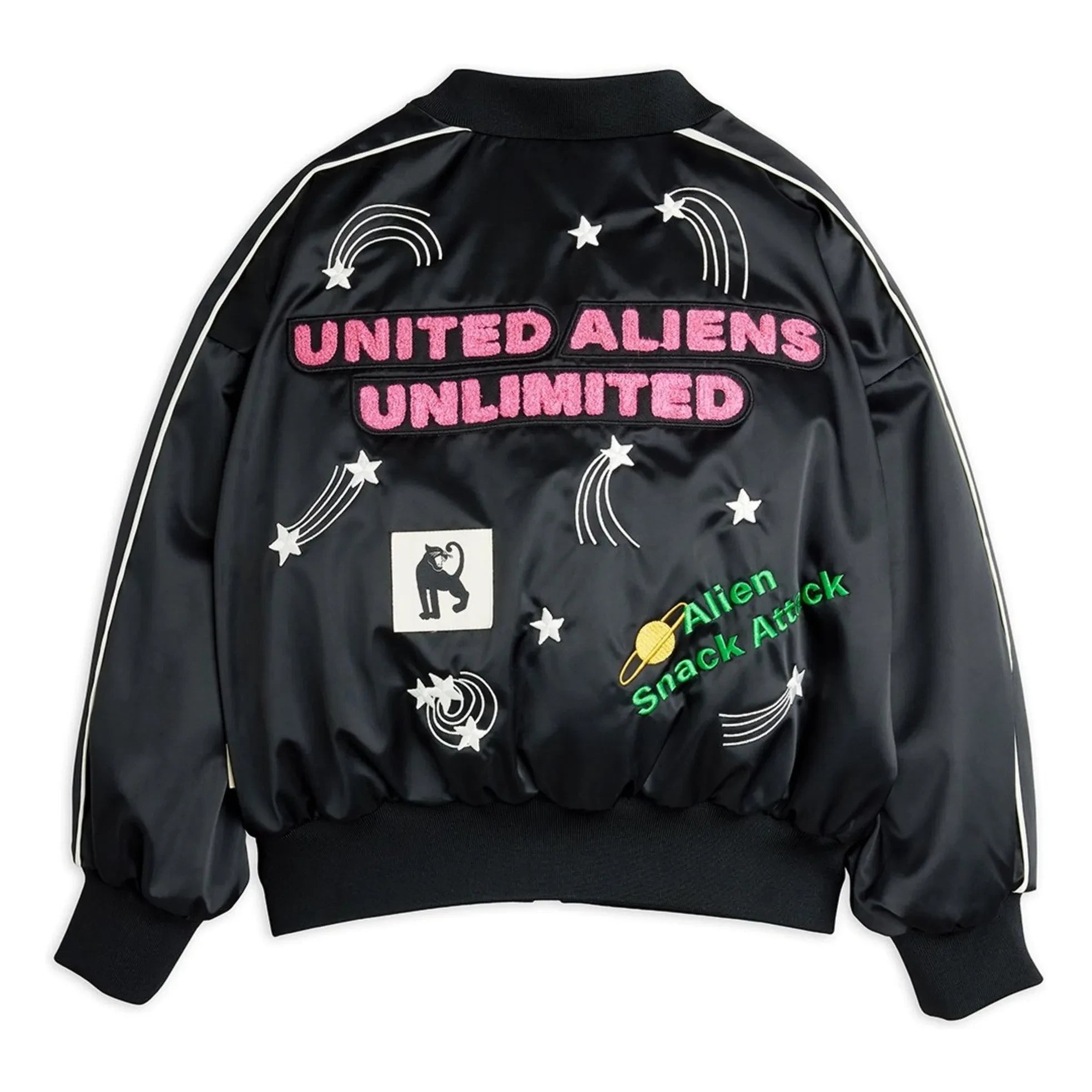 Mini Rodini - Alien Satin Recycelte Faser Baseball Jacke | Schwarz