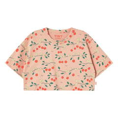 Tinycottons - Crop-Kirschen Bio-Baumwoll-T-Shirt | Rosa
