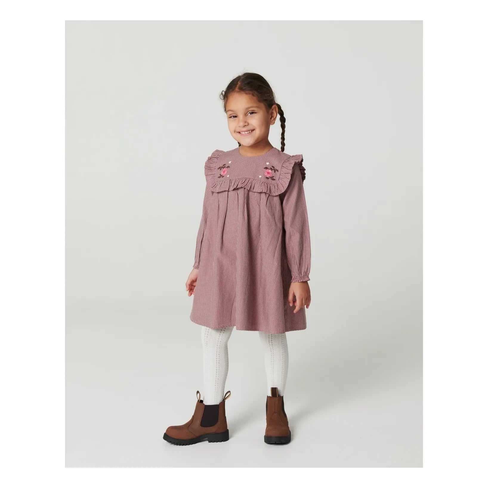 Copenhagen Colors - Besticktes kariertes Kleid | Rosa