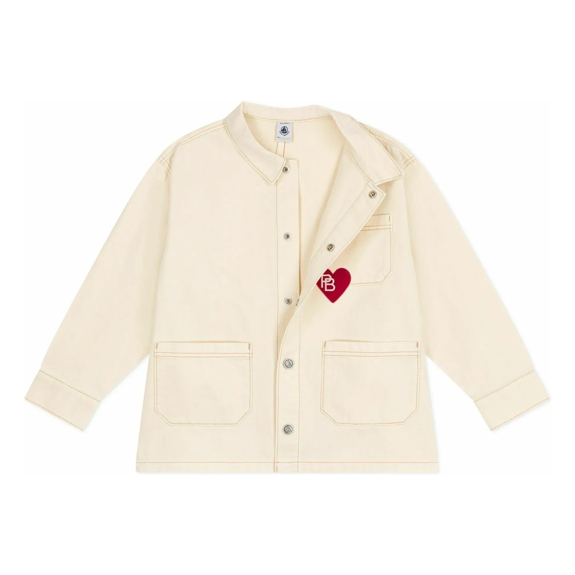 Petit Bateau - Jacke mit sichtbaren Nähten und Herzmotiv | Ecru