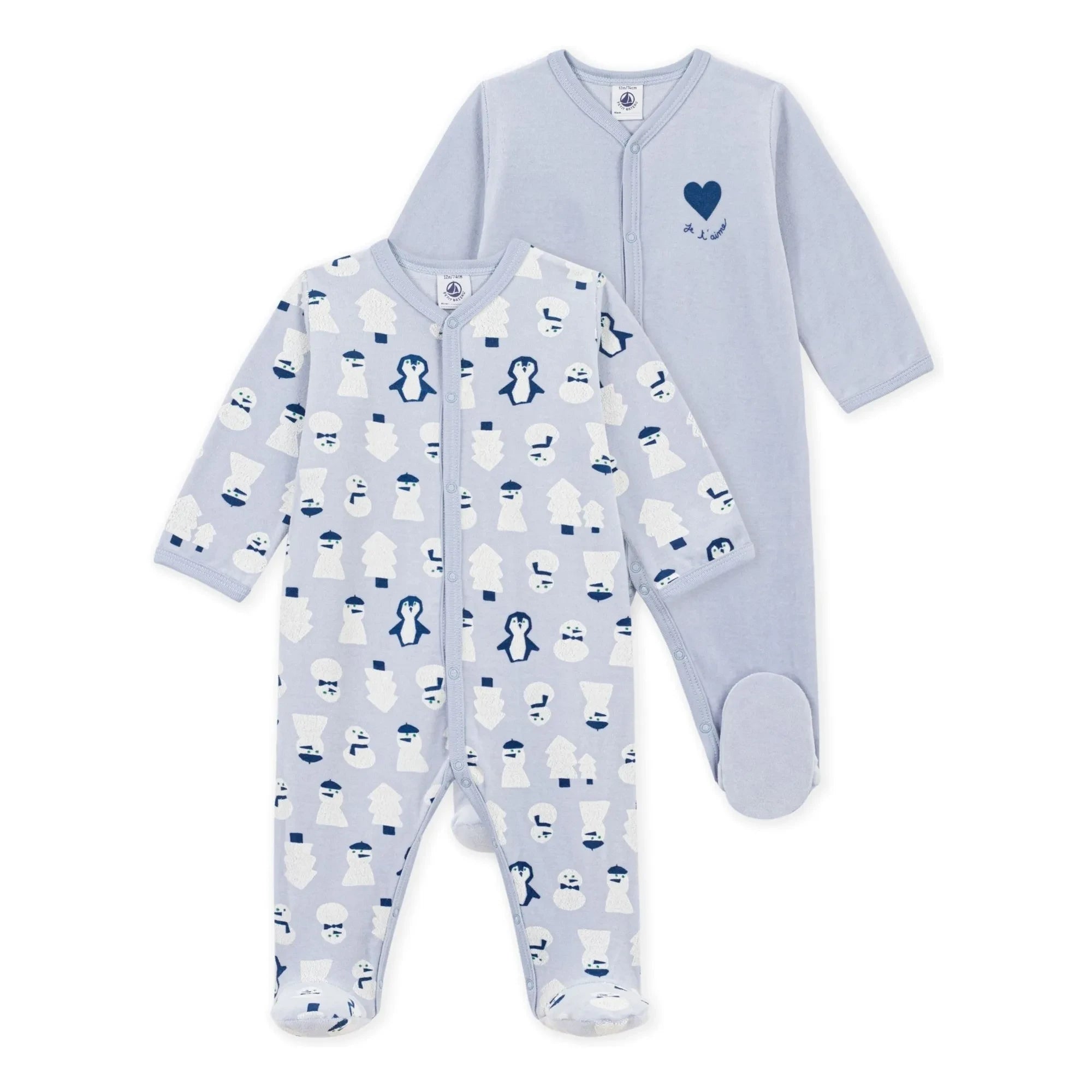 Petit Bateau - Kar Tanrılı Kadife Organik Pamuklu 2'li Pijama Seti | Mavi