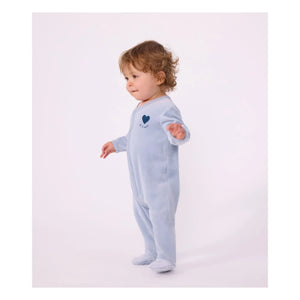 Petit Bateau - Sleep Well Pijama Kadife Kalp Organik Pamuk | Gri mavi