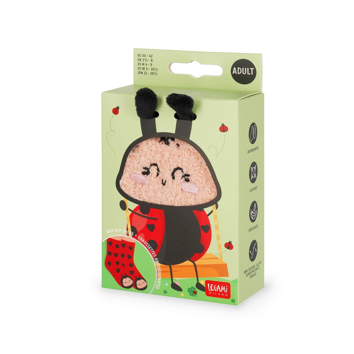 Legami - Rutschfeste Marienkäfer Socken für Erwachsene - Perfekte Übereinstimmung!