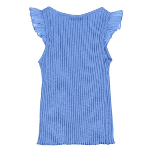 Búho - Geripptes Tanktop mit Rüschen aus Bio-Baumwolle | Azurblau