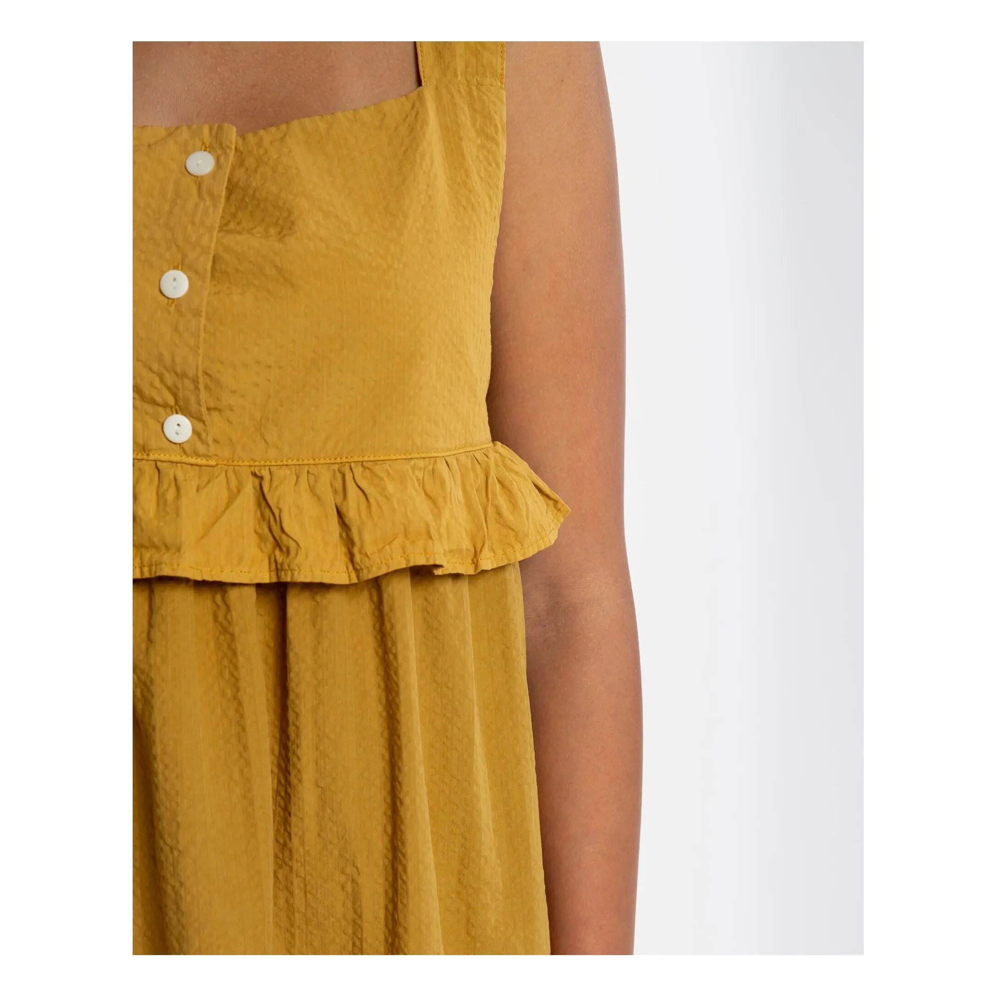 Matona – Midikleid mit Rüschen aus Bio-Baumwolle | Senf
