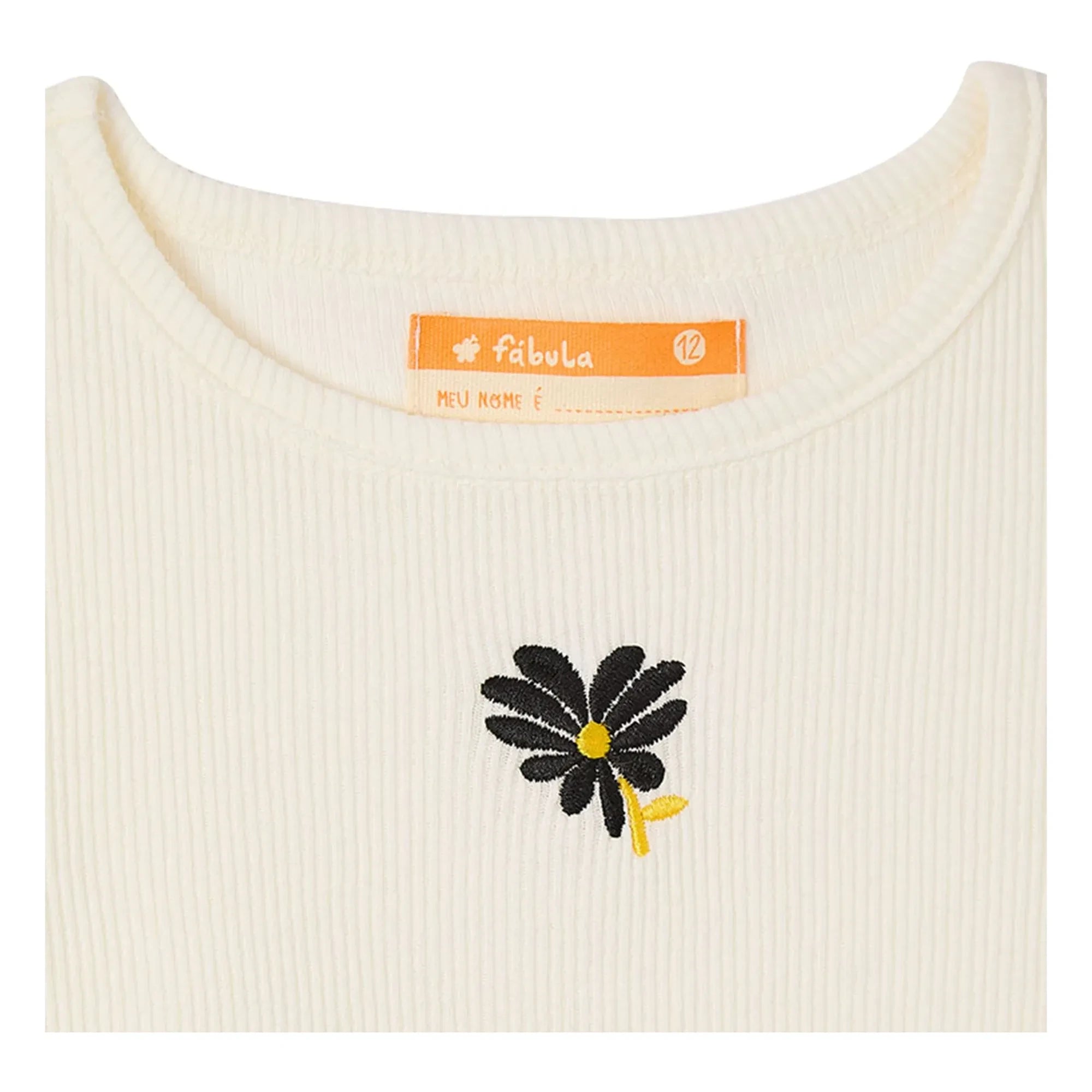 Fabula - Geripptes Blumen-T-Shirt | Weiß