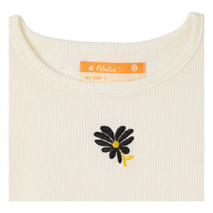 Fabula - Geripptes Blumen-T-Shirt | Weiß