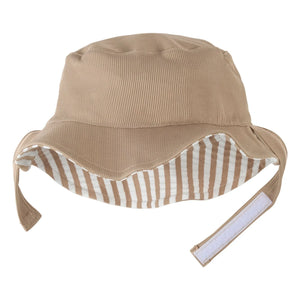 Petit Lem – Wendbarer Anti-UV-Ringel-Seersucker-Hut aus recycelten Fasern | Beige
