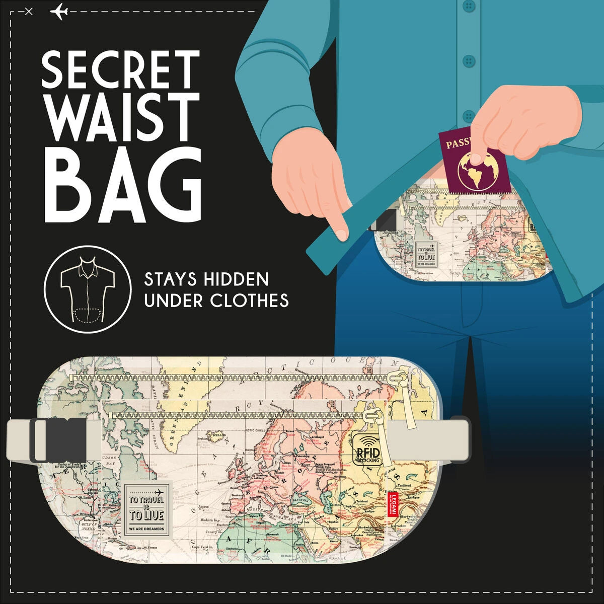 Legami - Ultra-slim Travel Hüfttasche - Geheim Hüfttasche