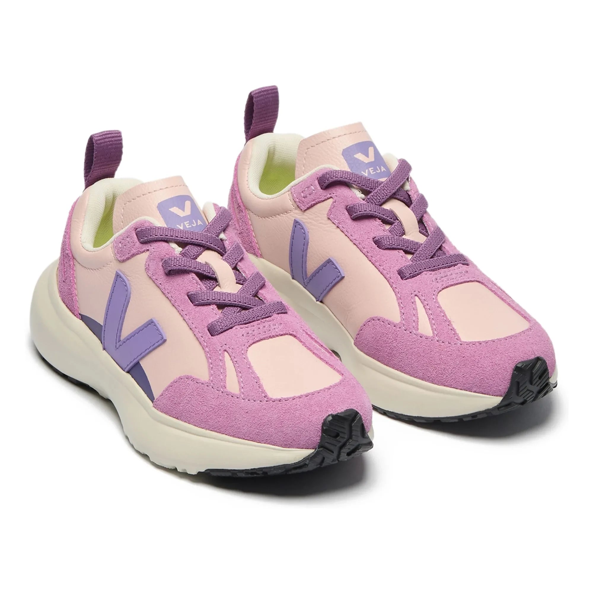 Veja - Sportschuhe mit Gummizug und Spitze, kleiner Kanarienvogel aus hellem Leder O.T. | Rosa