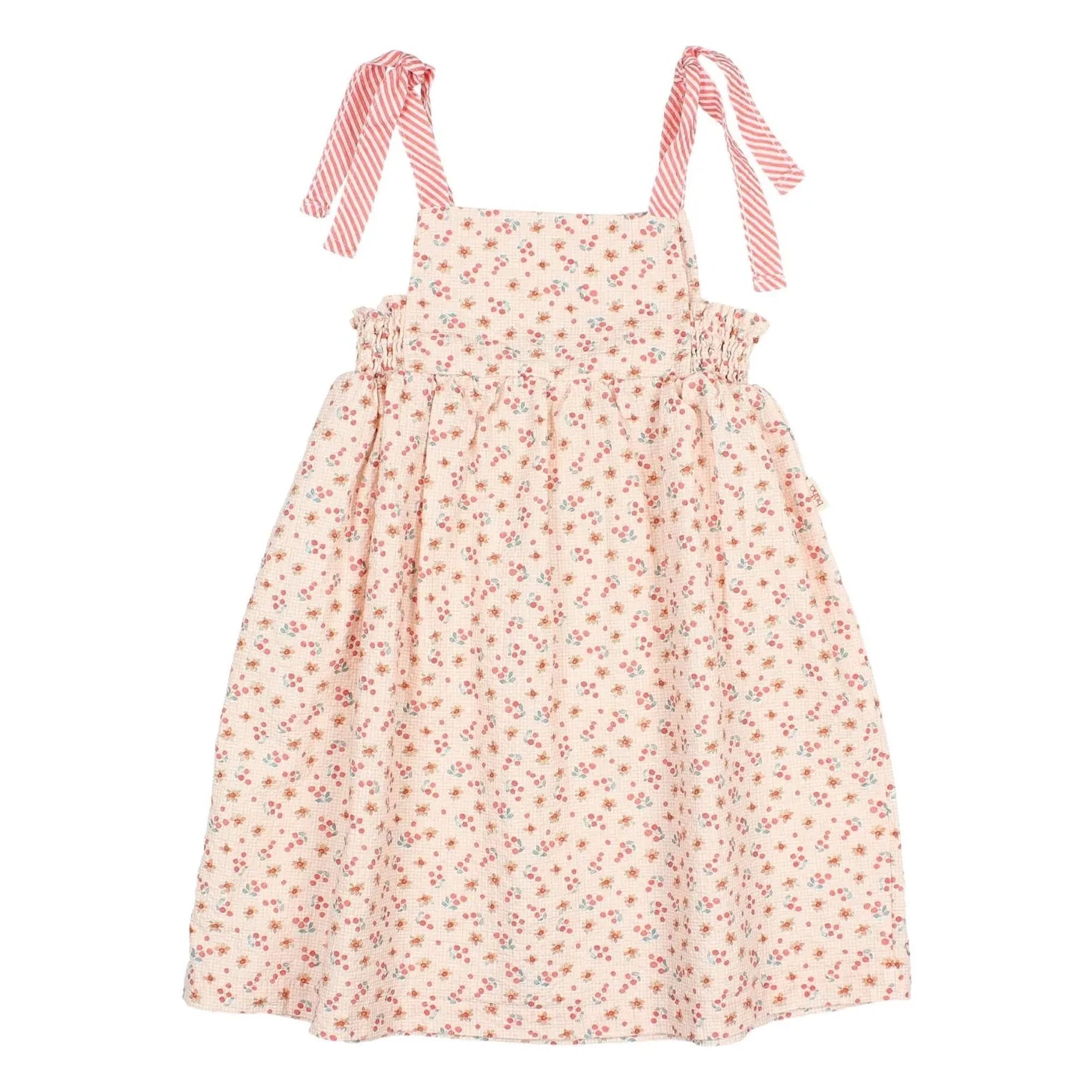 Búho - Seersucker Schleifenkleid mit Blumenmuster | Peach