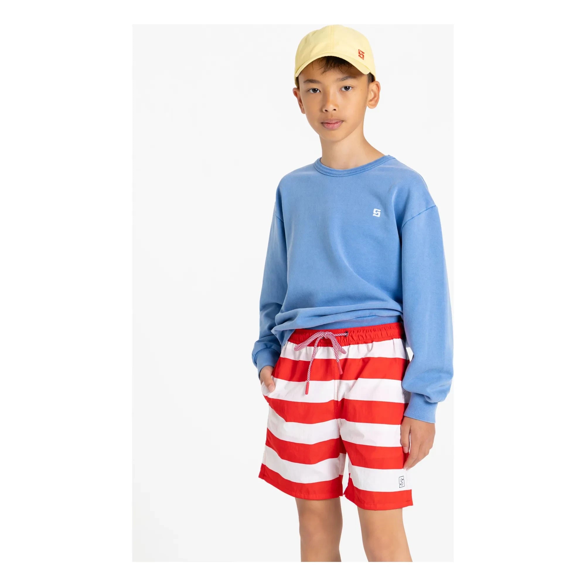 Smallable Kid - Archie Gestreifte Badeshorts | Dunkelrot