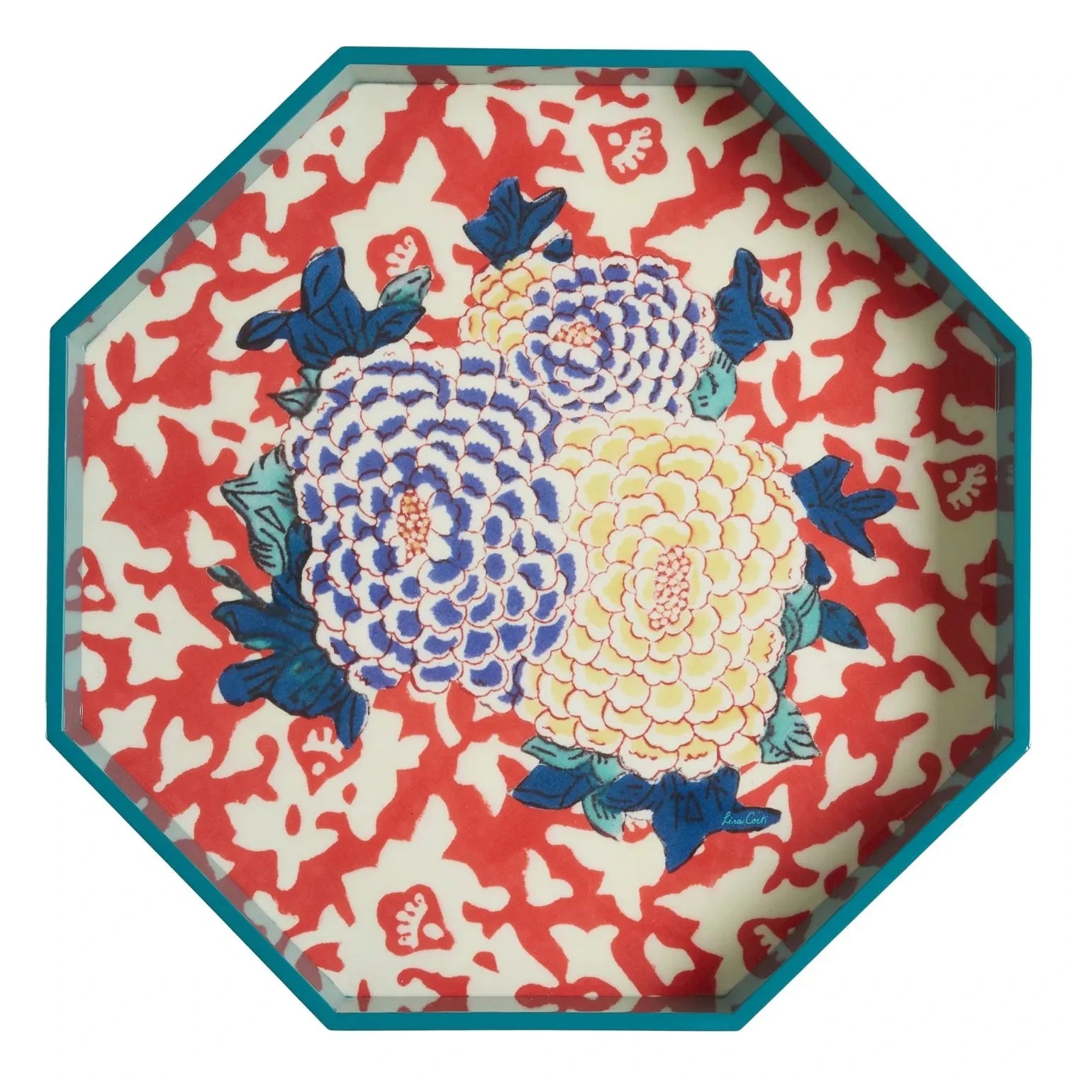 Lisa Corti - Arabesque Corolla Geranium lackiertes Tablett | Blau