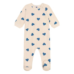 Petit Bateau - Kapuzen-Fleece-Schlafanzug mit Reißverschluss und Herzmuster | Beige