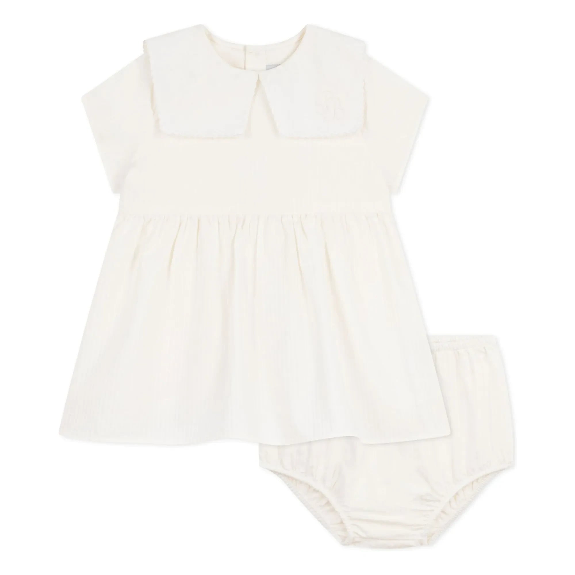 Petit Bateau – Matrosenkleid und Bloomer-Set aus Leinen und Bio-Baumwolle | Weiß