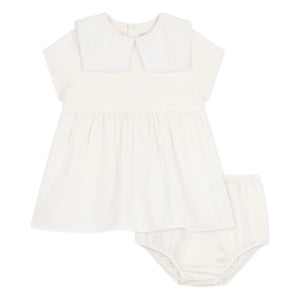 Petit Bateau – Matrosenkleid und Bloomer-Set aus Leinen und Bio-Baumwolle | Weiß