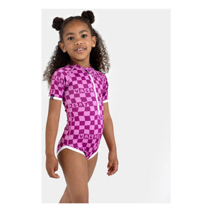 Beach & Bandits - Karierter Ferien-Badeanzug aus recycelten Fasern mit UV-Schutz | Fuchsia