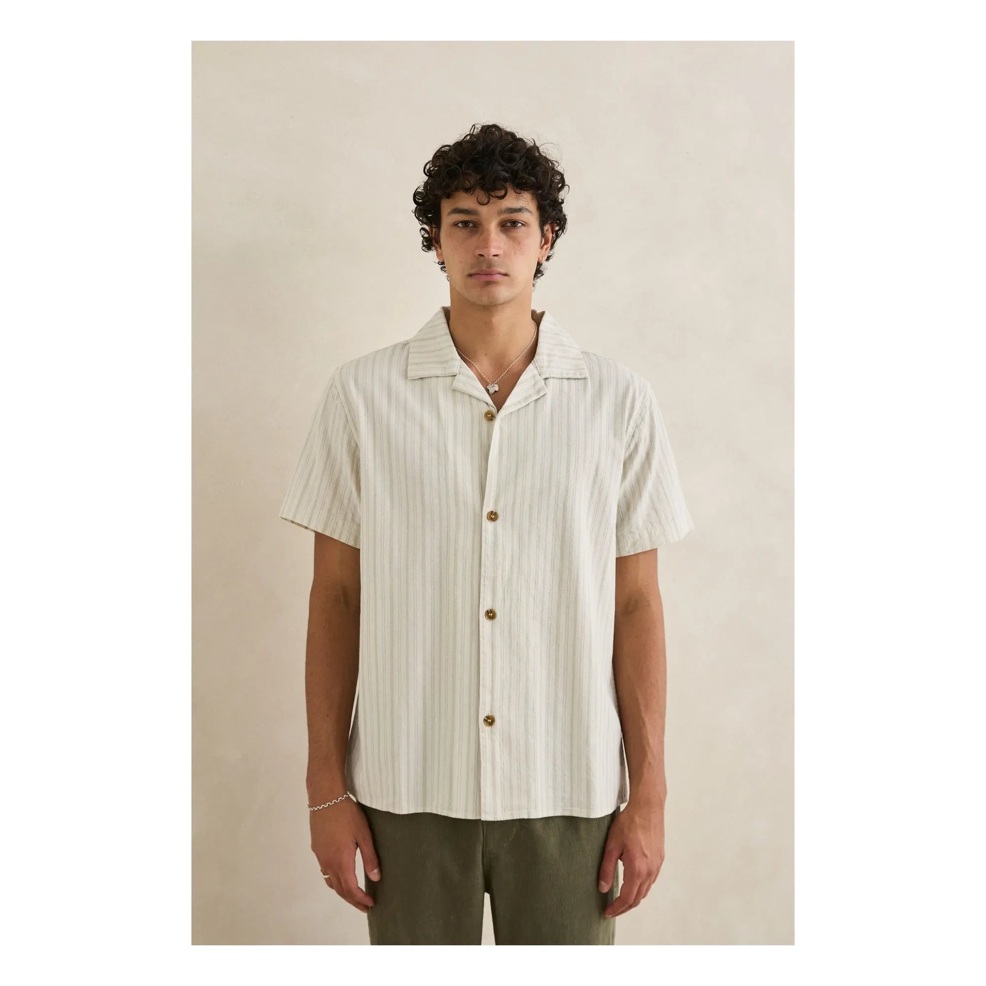 Rhythm - Gestreiftes Holiday Kurzarmhemd | Creme