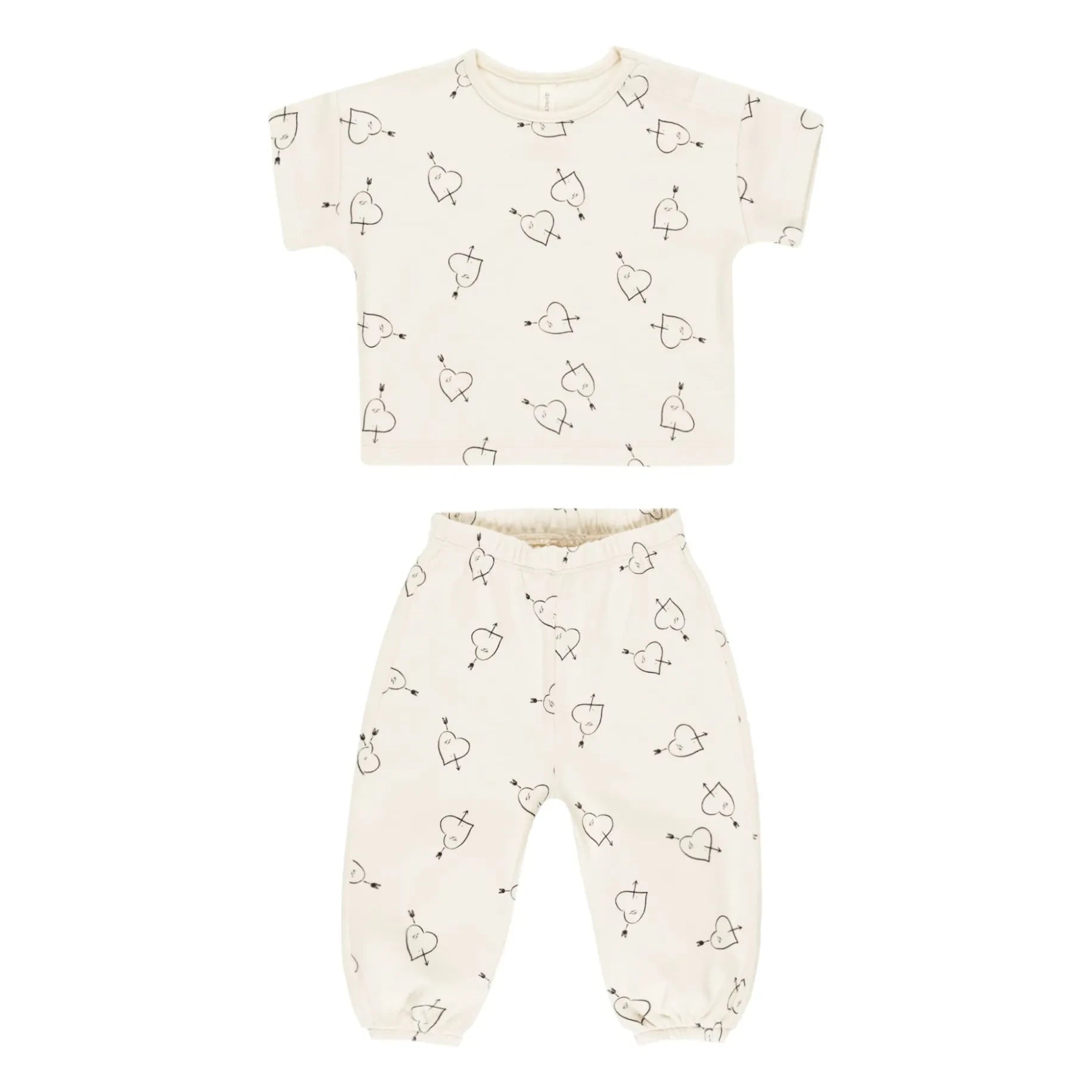 Quincy Mae - Herz-T-Shirt und Hose | Ecru