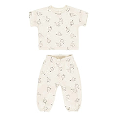 Quincy Mae - Herz-T-Shirt und Hose | Ecru