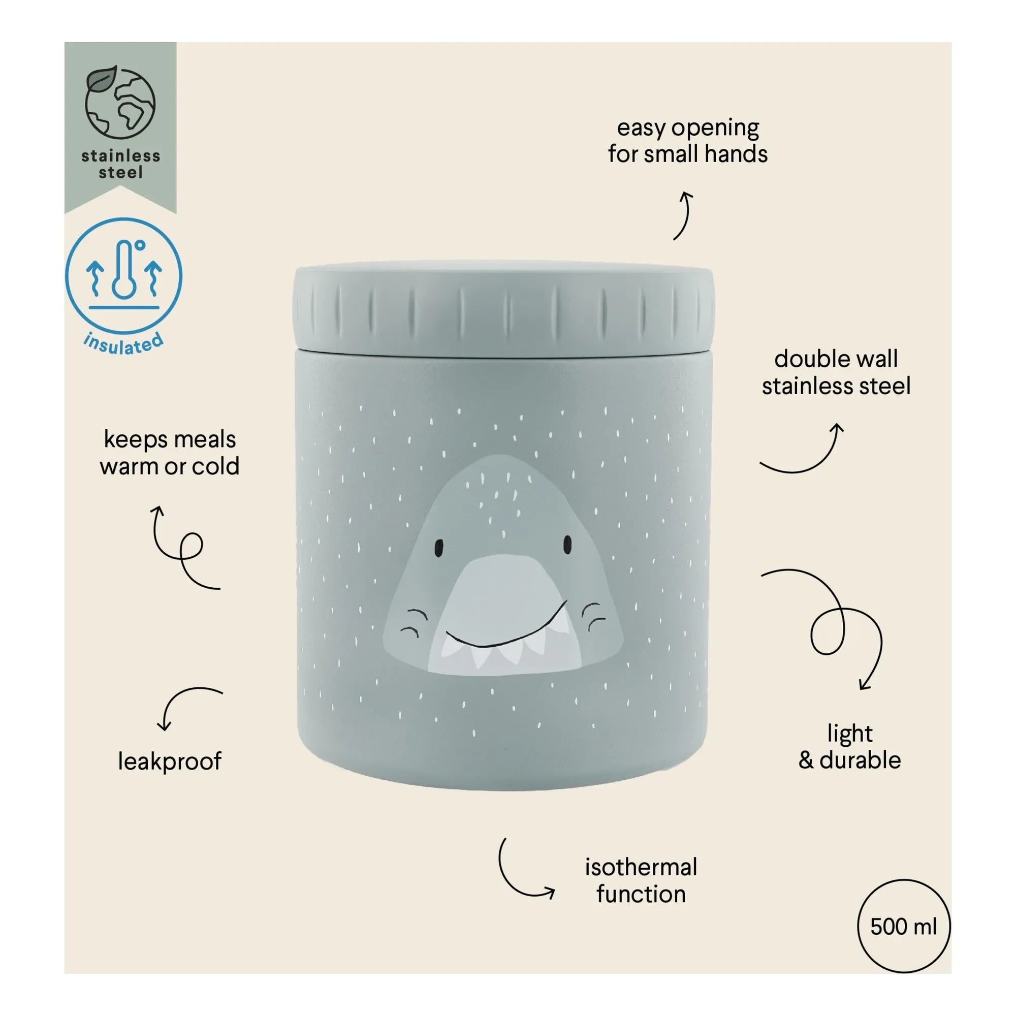 Trixie - Mr Shark 500 ml Isolierte Snackdose | Grau