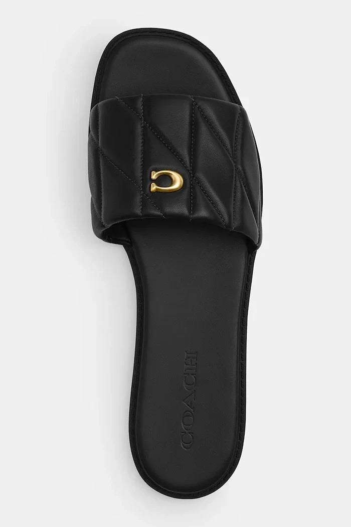 Coach Holly Quilted Leather Sandal kadın deri düz taban terlik