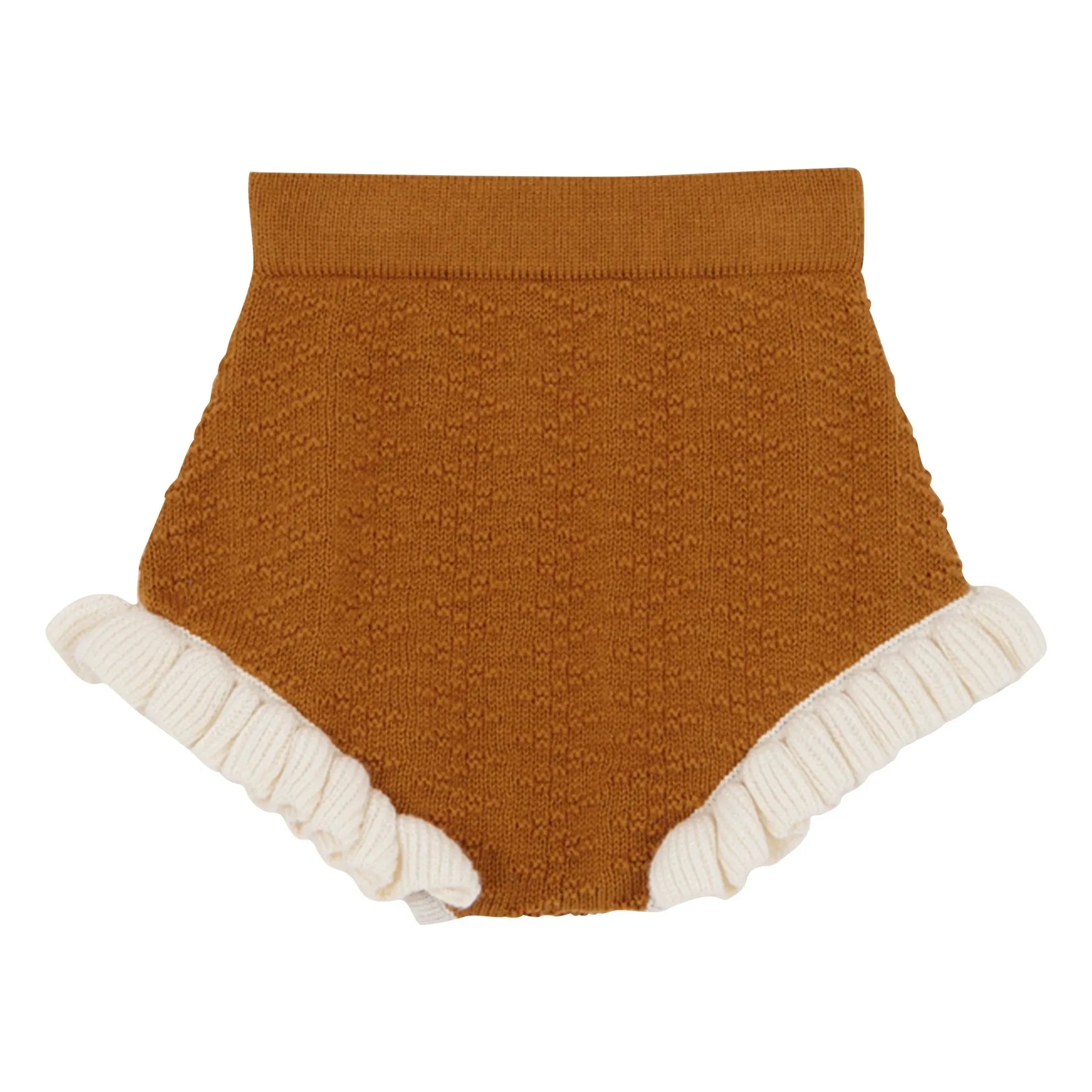 birinit - Shorts mit Rüschen aus feinem Strick | Karamell