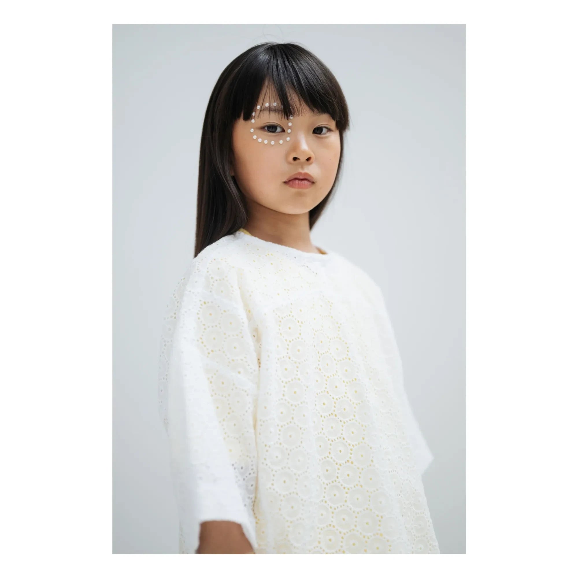 Repose AMS - Bluse mit Knöpfen hinten, bestickte Anglaise Bio-Baumwolle | Weiß