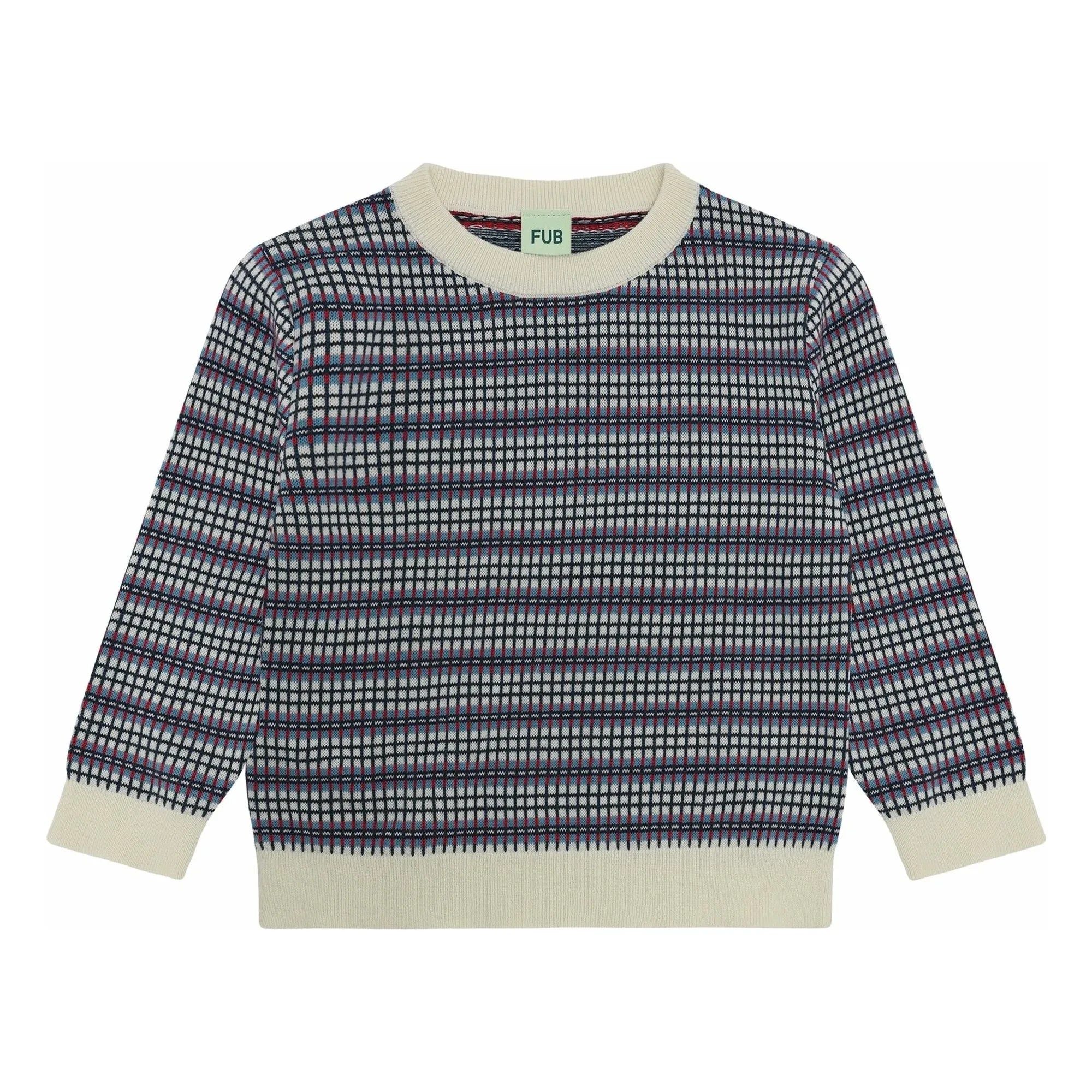 FUB - Karo Feinstrick Pullover aus Bio-Baumwolle | Ecru