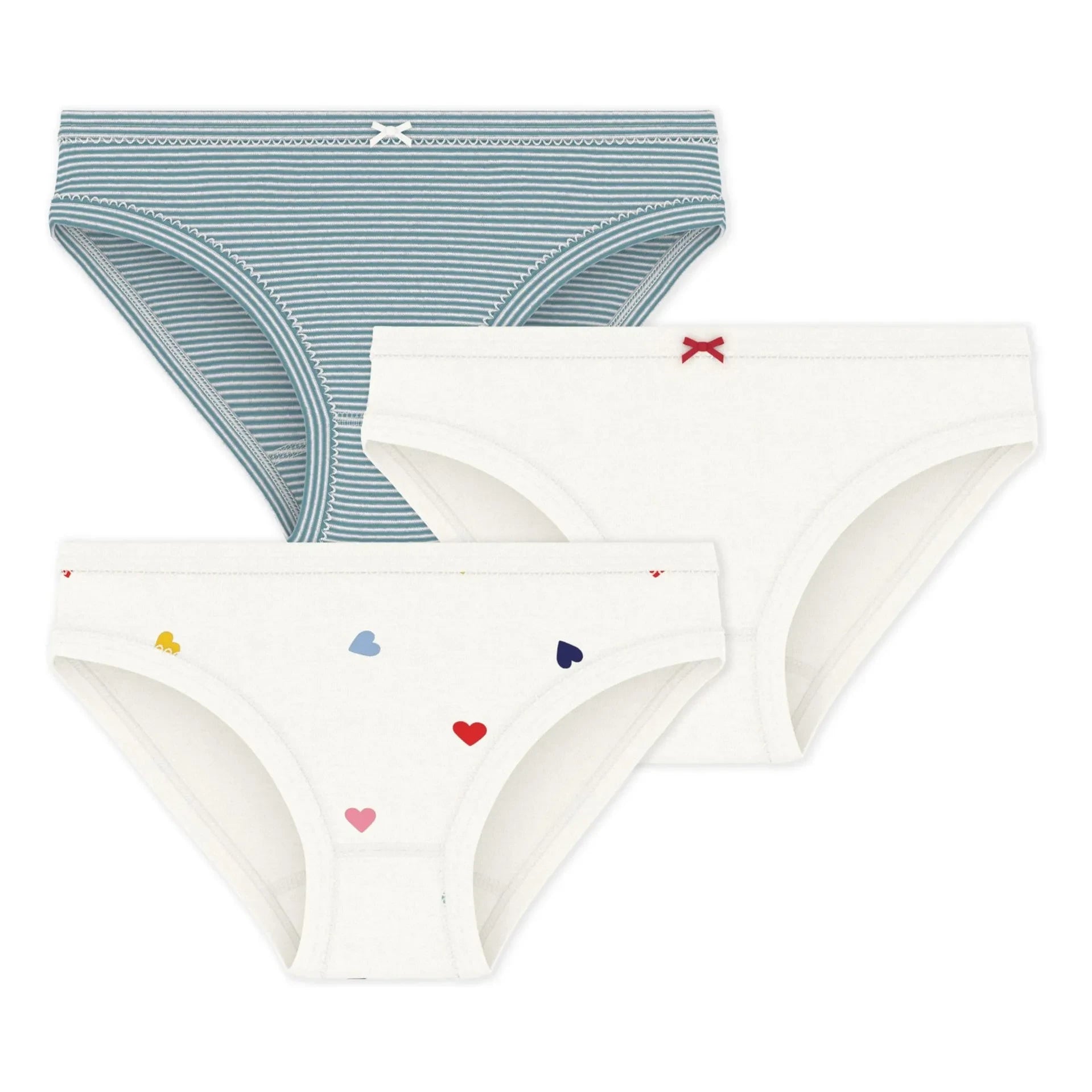 Petit Bateau – 3er-Pack gestreifte Unterhosen | Weiß