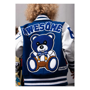 Fille Garçon - Leder-Patch Letterman Bomberjacke | Blau