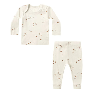 Quincy Mae - Set aus geripptem Oberteil und Leggings aus Bio-Baumwolle, Haselnuss | Ecru