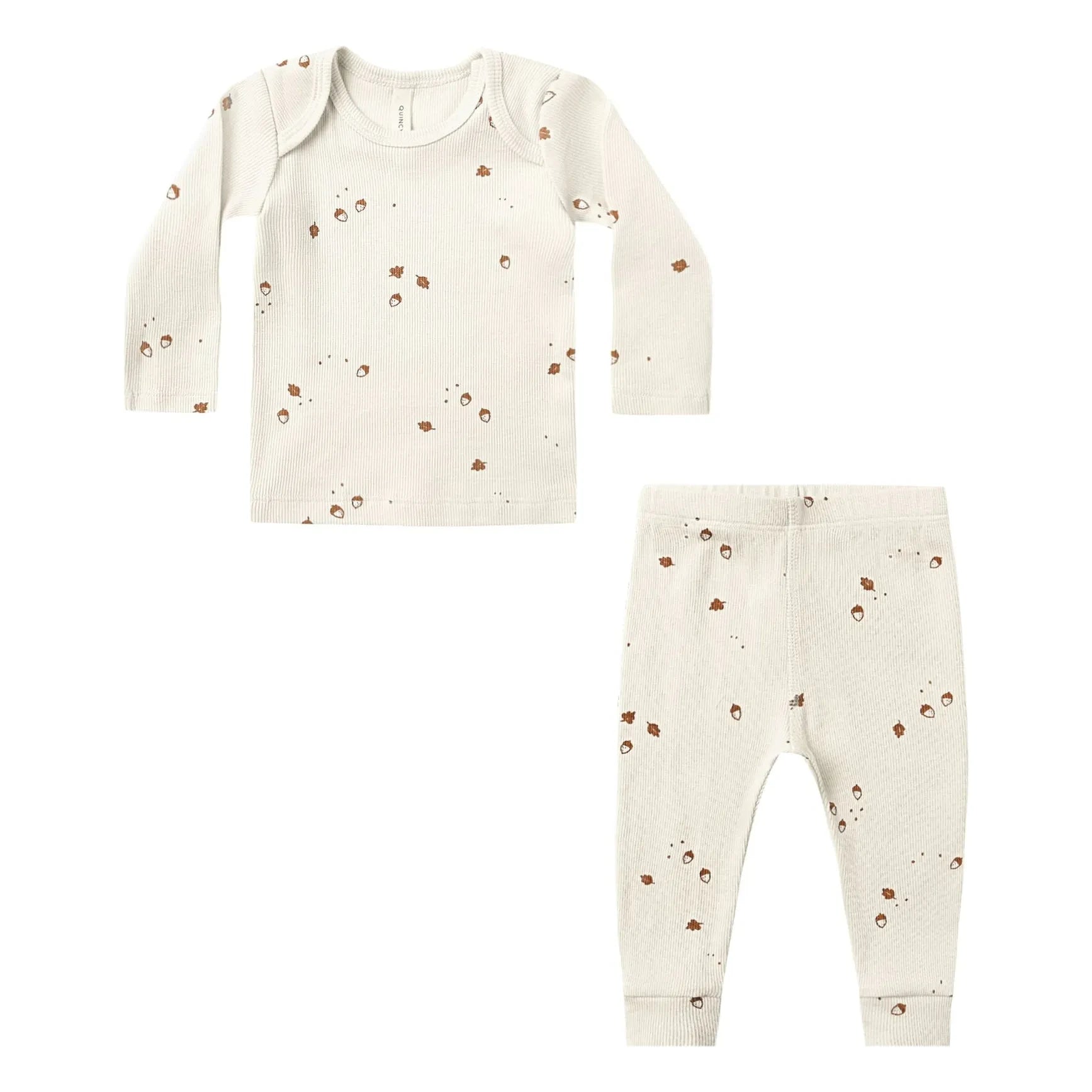 Quincy Mae - Set aus geripptem Oberteil und Leggings aus Bio-Baumwolle, Haselnuss | Ecru